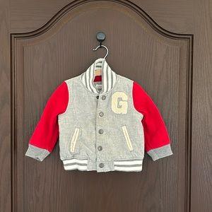 GAP Boys Varsity Jacket Red Sleeves Gray Body Color Casual Sporty Coat 12-18M